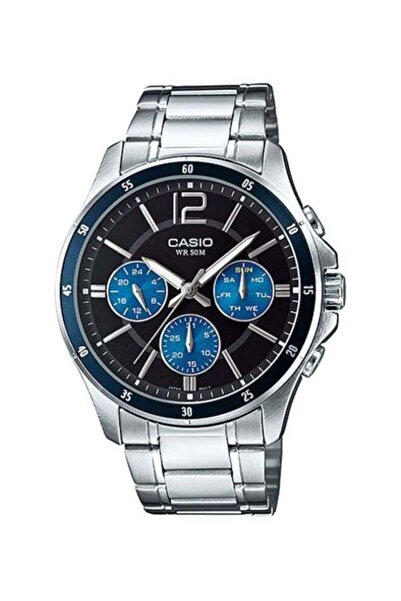 Casio Men's Wristwatch with Stainless Steel Band MTP-1374D-2A - 47 mm - Silver
