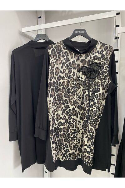 BEİAZ Fuat Gürşen Leopar Taş Detaylı Tunik