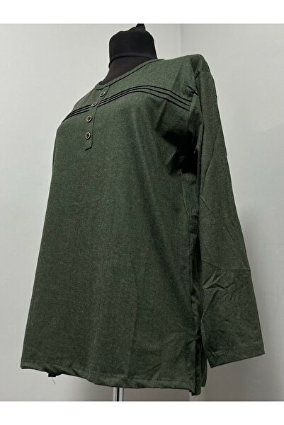 MSA Giyim Women's Cotton Winter Mother's Combed Cotton Striped Button Detailed Blouse Hijab Combed Cotton