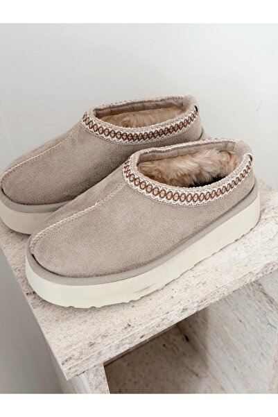 I Love Shoes Lefani Kadın İçi Tüylü Terlik Bej Süet