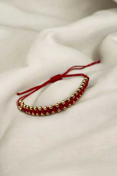 henahera accessory Kadın Özel Tasarım Altın Renk Boncuk Detaylı İp Bileklik