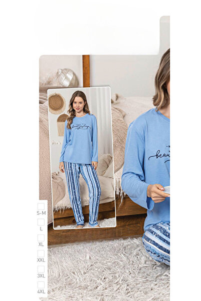 İpek Women's Long Sleeve Crew Neck Cotton Pajama Set