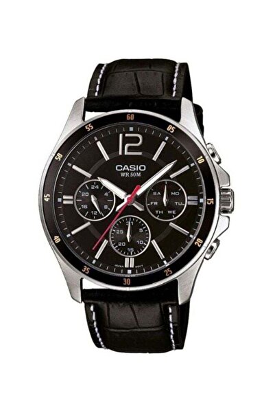 Casio Men's Water Resistant Leather Enticer Analog Watch MTP1374L-1A - 44 mm ...