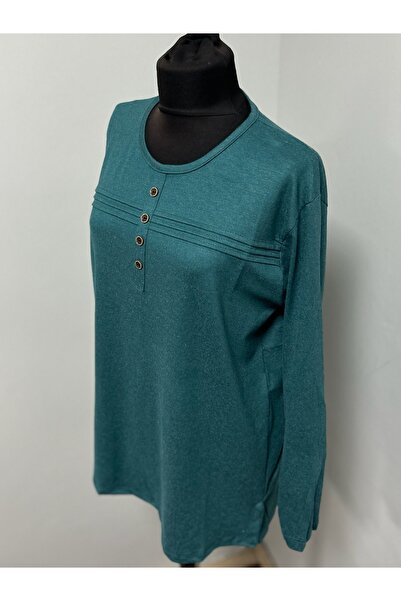 MSA Giyim Women's Cotton Winter Mother's Combed Cotton Striped Button Detailed Blouse Hijab Combed Cotton