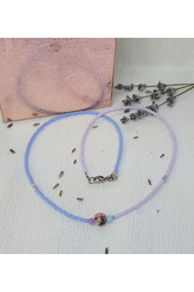 Amma Design Colier Toho cu agat roz - bicolor