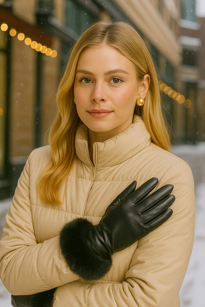 mrcans Kürklü Deri Eldiven Kadın Deri Eldiven