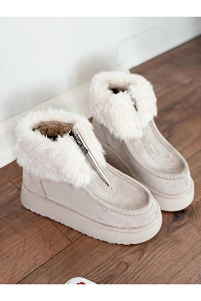 I Love Shoes Molira Kadın İçi Tüylü Bot Bej Süet