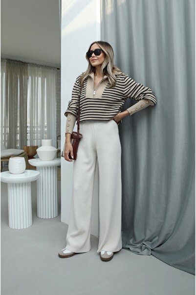 Bengi Clothing Ecru Premium Yarn Knitwear Trousers