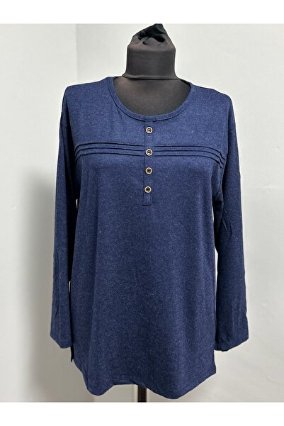 MSA Giyim Women's Cotton Winter Mother's Combed Cotton Striped Button Detailed Blouse Hijab Combed Cotton