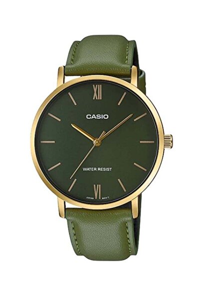 Casio Men's Enticer Leather Analog Wrist Watch MTP-VT01GL-3BUDF - 33 mm - Green