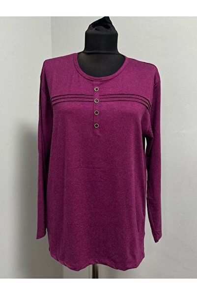 MSA Giyim Women's Cotton Winter Mother's Combed Cotton Striped Button Detailed Blouse Hijab Combed Cotton