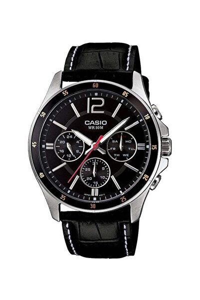 Casio Men's Leather Analog Quartz Watch MTP-1374L-1AVDF - 44 mm - Black