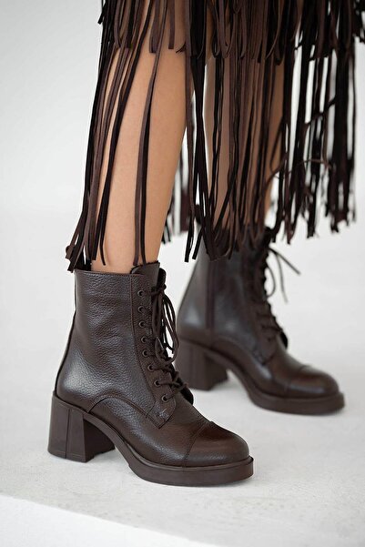 Parponi Novi women's lace-up genuine leather heeled boots brown