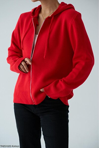 Lupies Women's Zippered Hooded Knitwear Cardigan