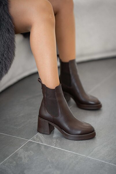 Parponi Pablo women's genuine leather heeled boots with elastic brown