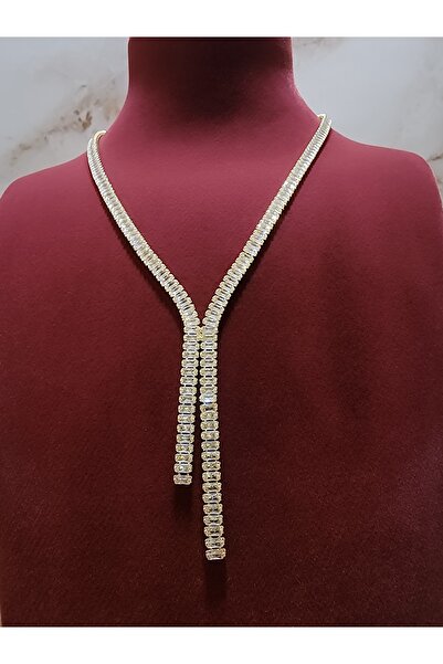 ALLEGRİA Gold Tamami Zircon Stone Adjustable Length Elegant Steel Necklace