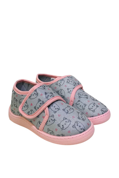 KU&PA SHOES Pas Gray Cat Printed Kids Unisex Slippers Shoes Velcro Anti-Slip Sole Home Slippers Kp-2005