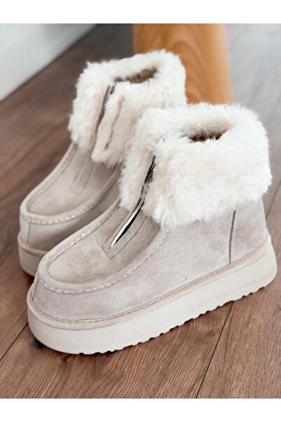I Love Shoes Molira Kadın İçi Tüylü Bot Bej Süet