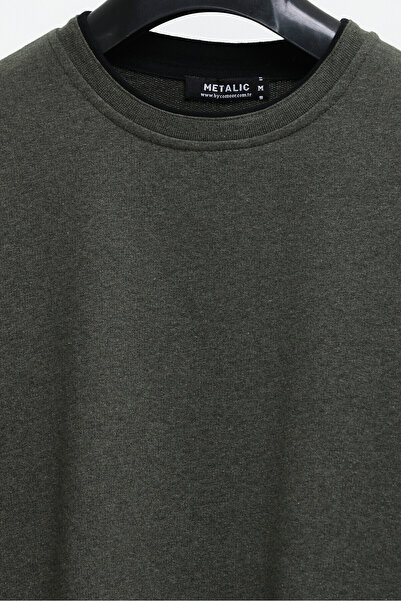 mmetalic Ανδρικό μπλουζάκι με διπλό μπλουζάκι με λαιμόκοψη με λεπτομέρεια Standard Relaxed Fit φούτερ