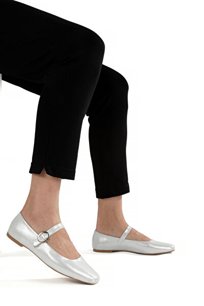 EPTC Soft Silver Gray Detailed Women's Mary Jane Ballerinas - Elegant & Breathable Design