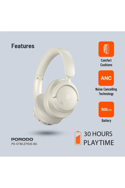 porodo سماعات رأس Soundtec Hybrid Anc - بيج
