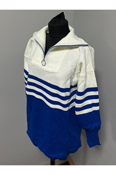 MSA Giyim Tricotaj cu dungi pentru femei supradimensionat guler ridicat Pulover cu jumătate de fermoar Model confortabil și elegant