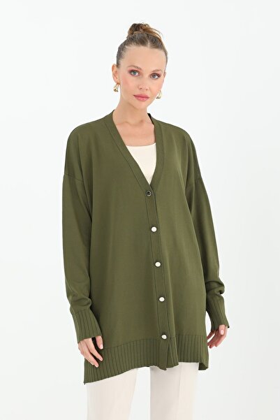 Puane Women's Button Detailed Skirt Hem Fragmented Cardigan 10482