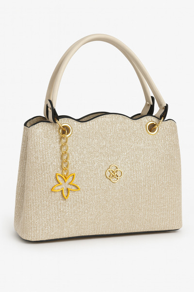 PefyBaby 2 Compartments, Fully Lined, Adjustable Long Strap Shoulder and Arm Bag, Silvery Cream