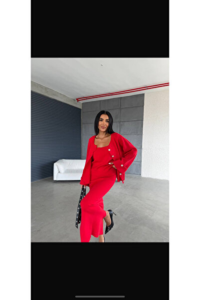 SimbaButik 3”lü muazzam kumaşlı şık triko elbise