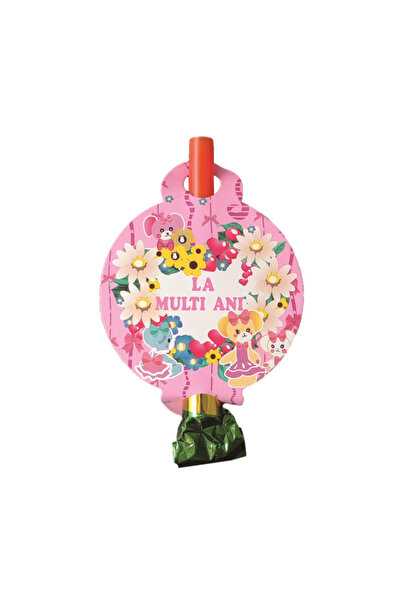 Mirific Party Set de 8 suflante de petrecere multicolore, 26 cm, flori, „La mulți ani”