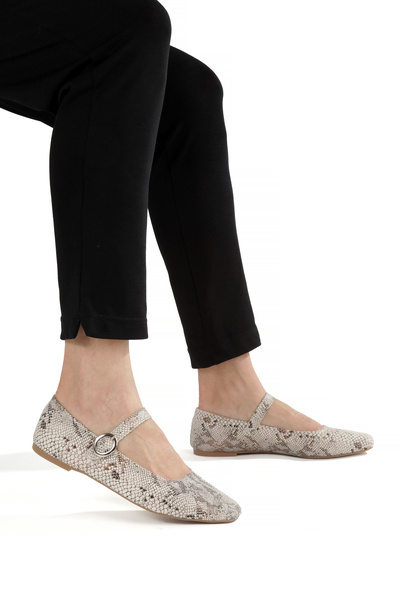 LUNA SHOES Balerini pentru femei Gold Mary Jane cu model din piele de șarpe - Pantofi de zi cu zi, eleganti și strălucitori