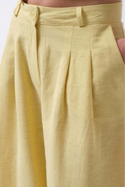 Maxi modena Pleated Wide Leg Linen Yellow Trousers