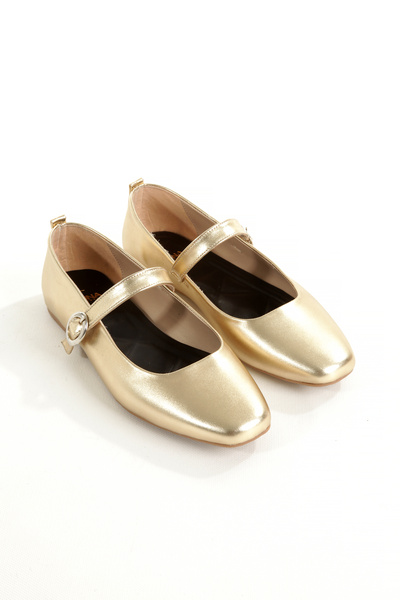 LUNA SHOES Balerini pentru femei Mary Jane aurii metalice - pantofi de zi cu zi, eleganti și strălucitori