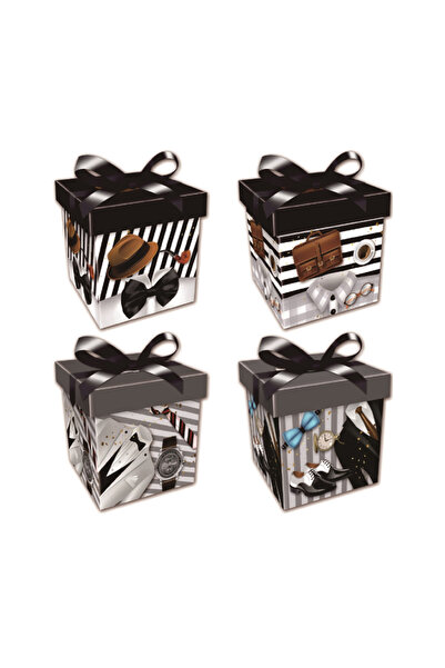 Mirific Party Set of 4 gift boxes white, black, brown, silver, blue, 22x22x22 cm