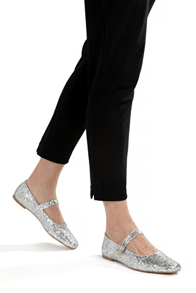 LUNA SHOES Balerini Mary Jane cu paiete gri argintiu pentru femei - Pantofi de zi cu zi moderni și eleganti