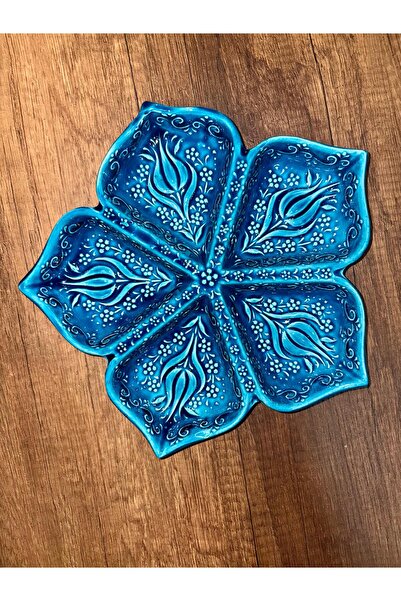 MUGUSA HEDİYELİK Handmade Chinese Ceramic Relief Patterned Daisy Model Turquo...