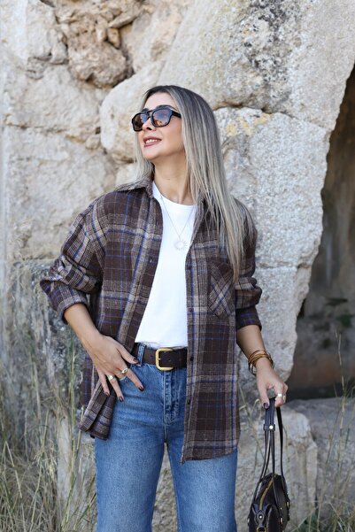 bytugcekaya Μπλε-καφέ καρό πουκάμισο