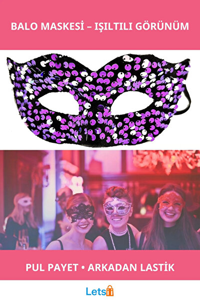 Letsii قناع حفلة موسيقية مطرز بالترتر باللون الأرجواني من الخلف