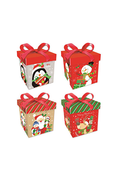 Mirific Party Set of 4 gift boxes, red/multicolor, 22 x 22 x 22 cm, assorted Christmas designs