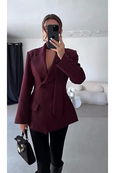 BERİ BUTİK Kadın Bel Oturtmalı Bordo Ceket
