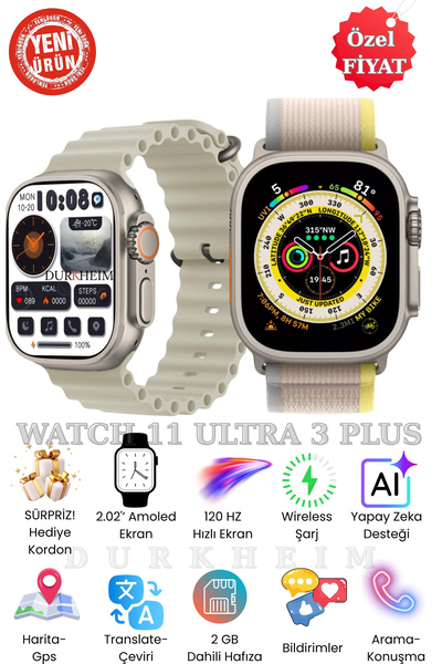 DURKHEİM Watch11 Ultra 3 Plus Akıllı Saat| ChatGPT|NFC|Arama-Konuşma|Mesaj Yanıtlama IOS&Android Uyumlu