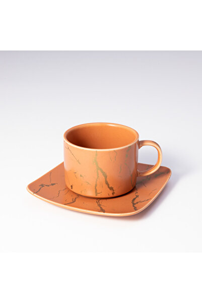 Malooki Set of 6 coffee or tea cups 180 ml with marbled saucers