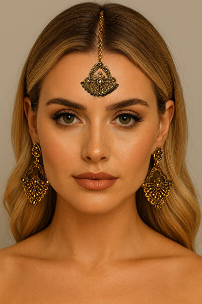 Kaftan Collection Set de 3 bijuterii indiene pentru față și urechi