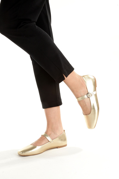 LUNA SHOES Balerini pentru femei Mary Jane aurii metalice - pantofi de zi cu zi, eleganti și strălucitori