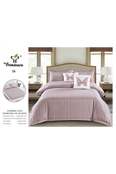 FIONNA.RO Lenjerie Din Damasc Cu Elastic Si Fete De Pernuta - Roz Minereaux