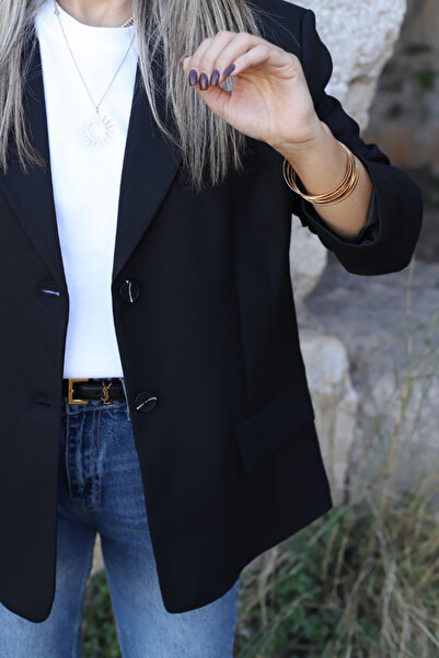 bytugcekaya Black Oversized polyviscose blazer jacket