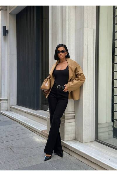 Özman Butik Black Stretch Fabric High Waist Palazo