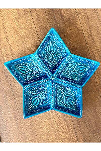 MUGUSA HEDİYELİK طبق تقديم صيني مصنوع يدويًا من السيراميك بنقش بارز على شكل ن...