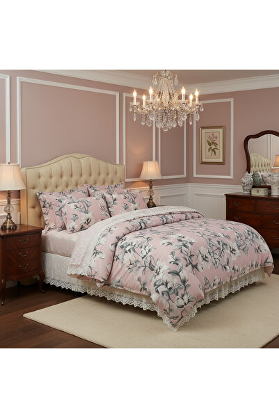 Brava Casa Bliss Double Bed Linen, 6 Pieces, Fine, Powder Pink Floral, Elegant, BravaCasa