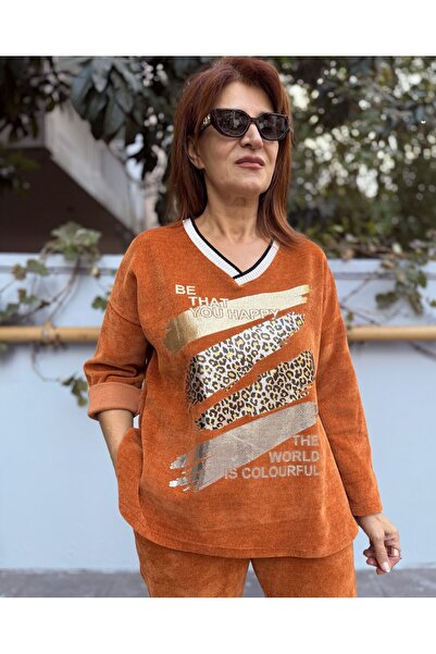 DenizEge Ιταλικό βελούδινο κοστούμι πορτοκαλί